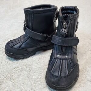 Polo Ralph Lauren Black Moto Conquered Casual Everyday Combat Boot Girl Boy 10‎